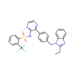 CCc1nc2ccccc2n1Cc1ccc(-c2nccnc2NS(=O)(=O)c2ccccc2C(F)(F)F)cc1 ZINC000118911114