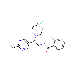 CCc1ncc([C@@H](CNC(=O)c2ccccc2Cl)N2CCC(F)(F)CC2)cn1 ZINC000207685517