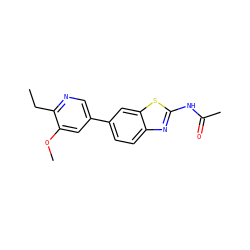 CCc1ncc(-c2ccc3nc(NC(C)=O)sc3c2)cc1OC ZINC000299824949