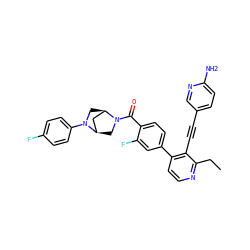 CCc1nccc(-c2ccc(C(=O)N3C[C@@H]4C[C@H]3CN4c3ccc(F)cc3)c(F)c2)c1C#Cc1ccc(N)nc1 ZINC000225353335