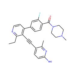 CCc1nccc(-c2ccc(C(=O)N3CCN(C)CC3)c(F)c2)c1C#Cc1ccc(N)nc1C ZINC000202385276