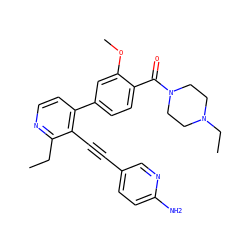 CCc1nccc(-c2ccc(C(=O)N3CCN(CC)CC3)c(OC)c2)c1C#Cc1ccc(N)nc1 ZINC000114415910