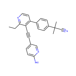 CCc1nccc(-c2ccc(C(C)(C)C#N)cc2)c1C#Cc1ccc(N)nc1 ZINC000114413803