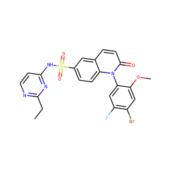 CCc1nccc(NS(=O)(=O)c2ccc3c(ccc(=O)n3-c3cc(F)c(Br)cc3OC)c2)n1 ZINC001772603707