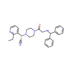 CCc1ncccc1[C@@H](C#N)N1CCN(C(=O)CNC(c2ccccc2)c2ccccc2)CC1 ZINC000013833157