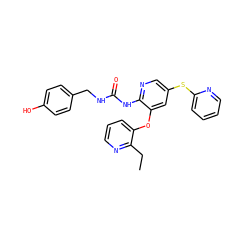 CCc1ncccc1Oc1cc(Sc2ccccn2)cnc1NC(=O)NCc1ccc(O)cc1 ZINC000299831383