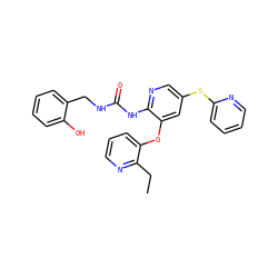 CCc1ncccc1Oc1cc(Sc2ccccn2)cnc1NC(=O)NCc1ccccc1O ZINC000299821608