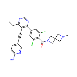 CCc1ncnc(-c2cc(Cl)c(C(=O)N3CC4(CN(C)C4)C3)c(Cl)c2)c1C#Cc1ccc(N)nc1 ZINC000148872558