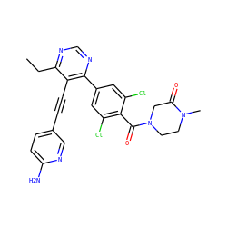 CCc1ncnc(-c2cc(Cl)c(C(=O)N3CCN(C)C(=O)C3)c(Cl)c2)c1C#Cc1ccc(N)nc1 ZINC000167421991
