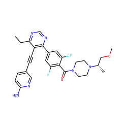 CCc1ncnc(-c2cc(F)c(C(=O)N3CCN([C@@H](C)COC)CC3)c(F)c2)c1C#Cc1ccc(N)nc1 ZINC000167461459