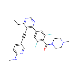 CCc1ncnc(-c2cc(F)c(C(=O)N3CCN(C)CC3)c(F)c2)c1C#Cc1ccc(NC)nc1 ZINC000167425707