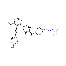 CCc1ncnc(-c2cc(F)c(C(=O)N3CCN(CCNS(C)(=O)=O)CC3)c(Cl)c2)c1C#Cc1ccc(N)nc1 ZINC000167412740