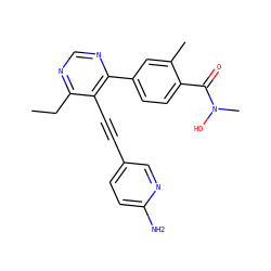 CCc1ncnc(-c2ccc(C(=O)N(C)O)c(C)c2)c1C#Cc1ccc(N)nc1 ZINC000148991591