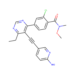CCc1ncnc(-c2ccc(C(=O)N(C)OC)c(Cl)c2)c1C#Cc1ccc(N)nc1 ZINC000167385796