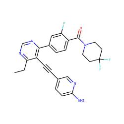CCc1ncnc(-c2ccc(C(=O)N3CCC(F)(F)CC3)c(F)c2)c1C#Cc1ccc(N)nc1 ZINC000167415227