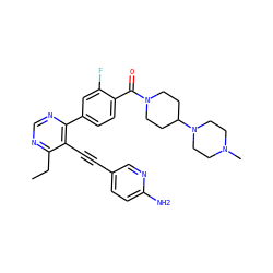 CCc1ncnc(-c2ccc(C(=O)N3CCC(N4CCN(C)CC4)CC3)c(F)c2)c1C#Cc1ccc(N)nc1 ZINC000148976338
