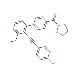 CCc1ncnc(-c2ccc(C(=O)N3CCCO3)cc2)c1C#Cc1ccc(N)nc1 ZINC000148276842