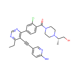 CCc1ncnc(-c2ccc(C(=O)N3CCN([C@@H](C)CO)CC3)c(Cl)c2)c1C#Cc1ccc(N)nc1 ZINC000148987974