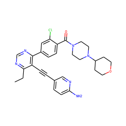 CCc1ncnc(-c2ccc(C(=O)N3CCN(C4CCOCC4)CC3)c(Cl)c2)c1C#Cc1ccc(N)nc1 ZINC000148344288