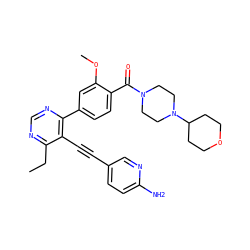 CCc1ncnc(-c2ccc(C(=O)N3CCN(C4CCOCC4)CC3)c(OC)c2)c1C#Cc1ccc(N)nc1 ZINC000148975658
