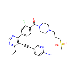 CCc1ncnc(-c2ccc(C(=O)N3CCN(CCCS(C)(=O)=O)CC3)c(Cl)c2)c1C#Cc1ccc(N)nc1 ZINC000148736914