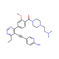 CCc1ncnc(-c2ccc(C(=O)N3CCN(CCN(C)C)CC3)c(OC)c2)c1C#Cc1ccc(N)nc1 ZINC000148750950