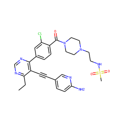 CCc1ncnc(-c2ccc(C(=O)N3CCN(CCNS(C)(=O)=O)CC3)c(Cl)c2)c1C#Cc1ccc(N)nc1 ZINC000167448683