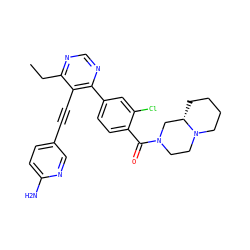 CCc1ncnc(-c2ccc(C(=O)N3CCN4CCCC[C@H]4C3)c(Cl)c2)c1C#Cc1ccc(N)nc1 ZINC000148891918