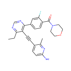 CCc1ncnc(-c2ccc(C(=O)N3CCOCC3)c(F)c2)c1C#Cc1ccc(N)nc1C ZINC000148599158