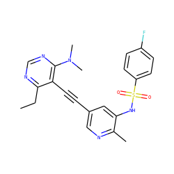 CCc1ncnc(N(C)C)c1C#Cc1cnc(C)c(NS(=O)(=O)c2ccc(F)cc2)c1 ZINC000169697494