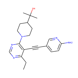 CCc1ncnc(N2CCC(C(C)(C)O)CC2)c1C#Cc1ccc(N)nc1 ZINC000149259902