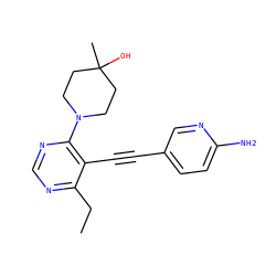CCc1ncnc(N2CCC(C)(O)CC2)c1C#Cc1ccc(N)nc1 ZINC000149225207