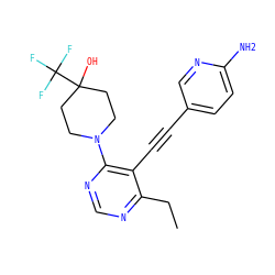 CCc1ncnc(N2CCC(O)(C(F)(F)F)CC2)c1C#Cc1ccc(N)nc1 ZINC000072316386