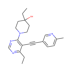 CCc1ncnc(N2CCC(O)(CC)CC2)c1C#Cc1ccc(C)nc1 ZINC000149410450