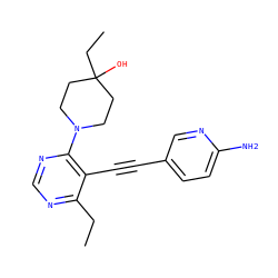 CCc1ncnc(N2CCC(O)(CC)CC2)c1C#Cc1ccc(N)nc1 ZINC000149161974