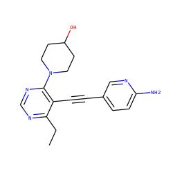 CCc1ncnc(N2CCC(O)CC2)c1C#Cc1ccc(N)nc1 ZINC000149157312