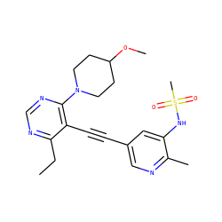 CCc1ncnc(N2CCC(OC)CC2)c1C#Cc1cnc(C)c(NS(C)(=O)=O)c1 ZINC000169697508
