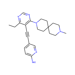 CCc1ncnc(N2CCC3(CCN(C)CC3)CC2)c1C#Cc1ccc(N)nc1 ZINC000149252934