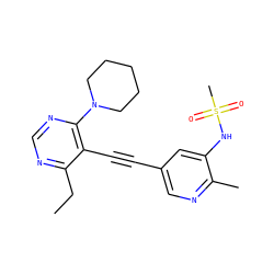 CCc1ncnc(N2CCCCC2)c1C#Cc1cnc(C)c(NS(C)(=O)=O)c1 ZINC000169697507