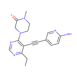 CCc1ncnc(N2CCN(C)C(=O)C2)c1C#Cc1ccc(N)nc1 ZINC000149210138