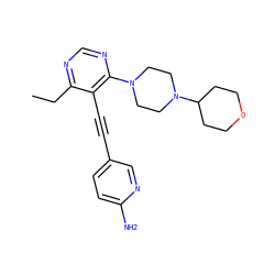 CCc1ncnc(N2CCN(C3CCOCC3)CC2)c1C#Cc1ccc(N)nc1 ZINC000149227162