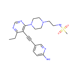 CCc1ncnc(N2CCN(CCNS(C)(=O)=O)CC2)c1C#Cc1ccc(N)nc1 ZINC000149210374