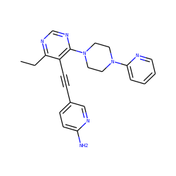 CCc1ncnc(N2CCN(c3ccccn3)CC2)c1C#Cc1ccc(N)nc1 ZINC000149260740