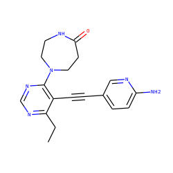 CCc1ncnc(N2CCNC(=O)CC2)c1C#Cc1ccc(N)nc1 ZINC000169699820