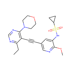 CCc1ncnc(N2CCOCC2)c1C#Cc1cnc(OC)c(NS(=O)(=O)C2CC2)c1 ZINC000143847960