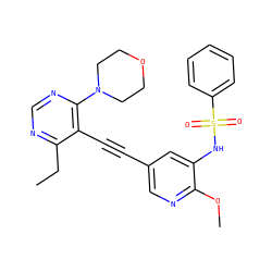 CCc1ncnc(N2CCOCC2)c1C#Cc1cnc(OC)c(NS(=O)(=O)c2ccccc2)c1 ZINC000169697493