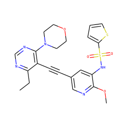 CCc1ncnc(N2CCOCC2)c1C#Cc1cnc(OC)c(NS(=O)(=O)c2cccs2)c1 ZINC000143856226
