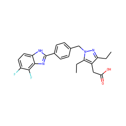 CCc1nn(Cc2ccc(-c3nc4c(F)c(F)ccc4[nH]3)cc2)c(CC)c1CC(=O)O ZINC001772575913