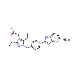 CCc1nn(Cc2ccc(-c3nc4cc(C#N)ccc4[nH]3)cc2)c(CC)c1CC(=O)O ZINC001772618982