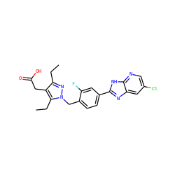 CCc1nn(Cc2ccc(-c3nc4cc(Cl)cnc4[nH]3)cc2F)c(CC)c1CC(=O)O ZINC001772641437